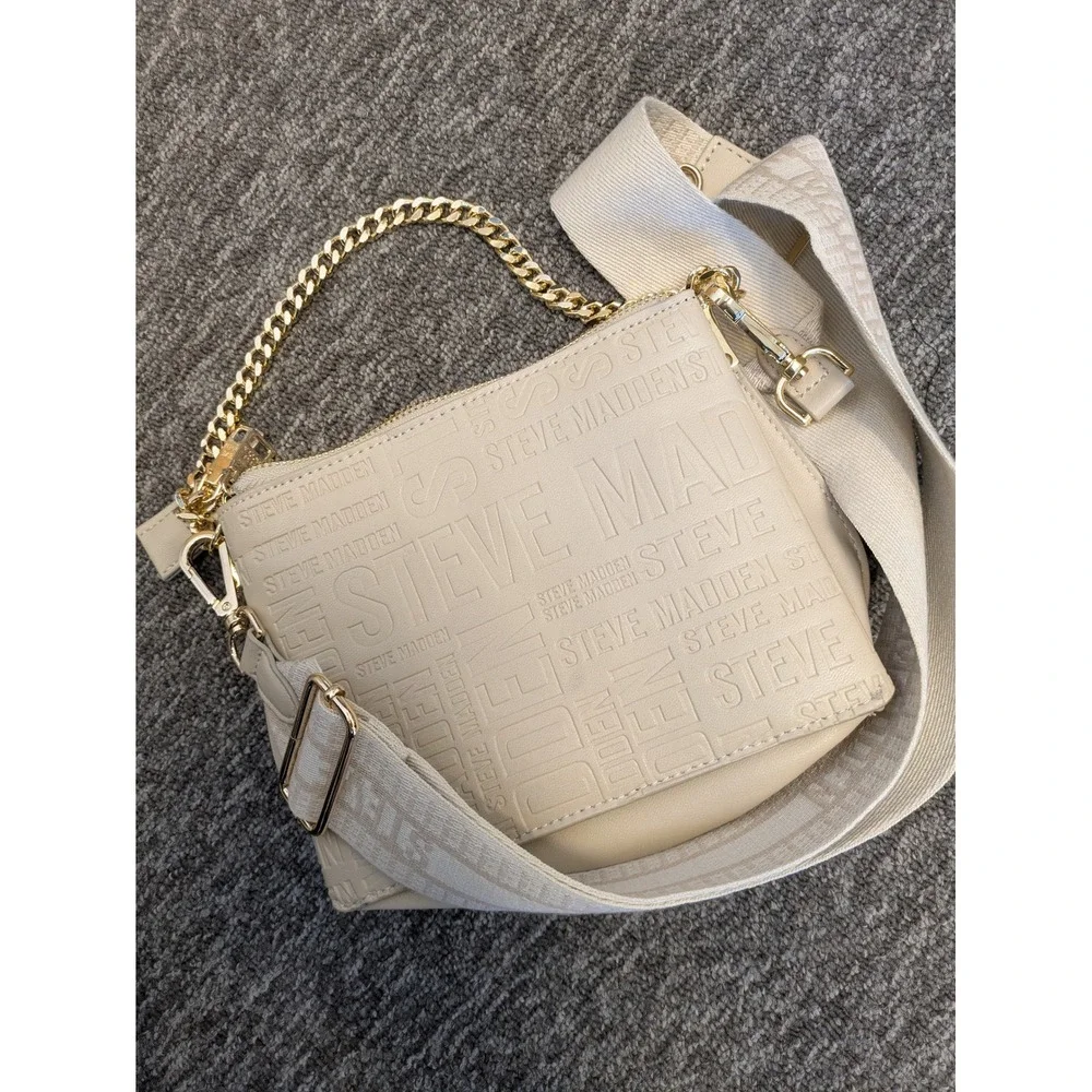 Steve Madden Cream Embossed Logo Crossbody Bag With‎ Chain Strap